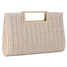 Women Clutch Top Handbags Straw Raffia Bag Purse Woven Tote CrossBag for Women Beach Summer Travel(White)