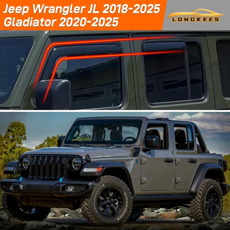 in-Channel Window Visors Rain Guards FIT Jeep Wrangler JL 2018-2025/Gladiator