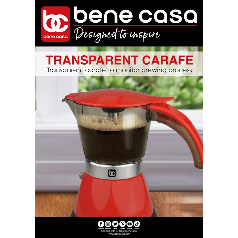 Bene Casa - Electric Espresso Maker 1-3 Cup Red, Cafetera