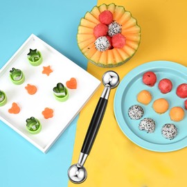 2 PCS Double Sided Melon Baller, Round Melon Balls Fruit Baller Scoop Melon Baller Scoop Stainless Steel Melon Baller Melon Scoop Double Scoop Ice Cream Cone Double Dessert Scoop for Fruit Ice Cream