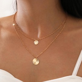 Cimenexe Bohemian Layered Coin Choker Necklace Gold Thin Disc Pendant Necklace Round Circle Disc Collar Necklace Minimalist Layered Coin Chain Necklace Jewellery, Zinc, No Gemstone
