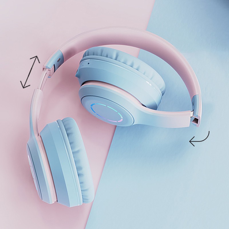 Bluetooth Headphone Heavy Bass Noise Cancelling Foldable Gradient Color Wireless