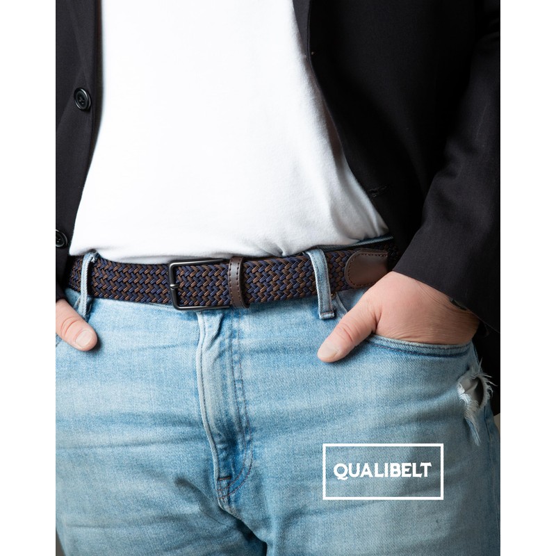 QUALIBELT Elastic Braided Belt for Men, 1.38" Wide with Genuine
