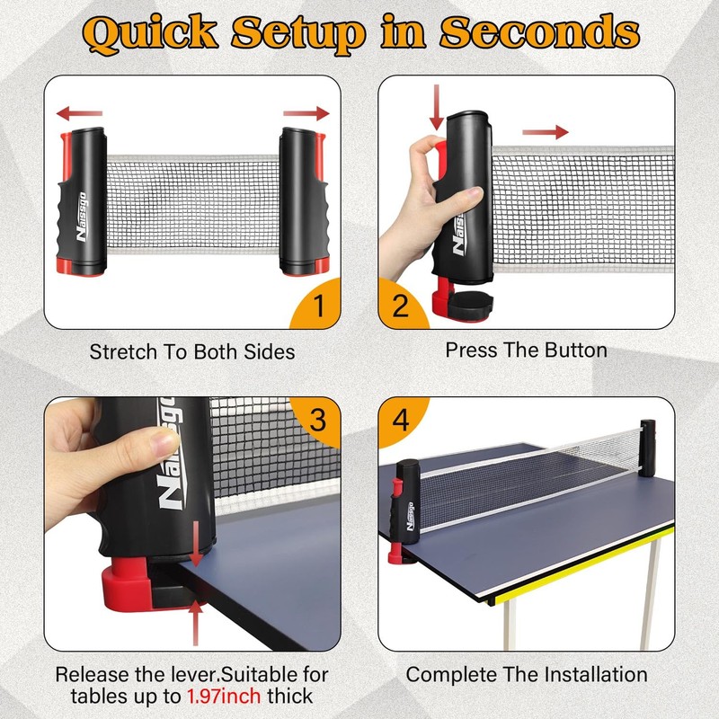 Naissgo Table Tennis Set with Retractable Net, Portable Ping Pong