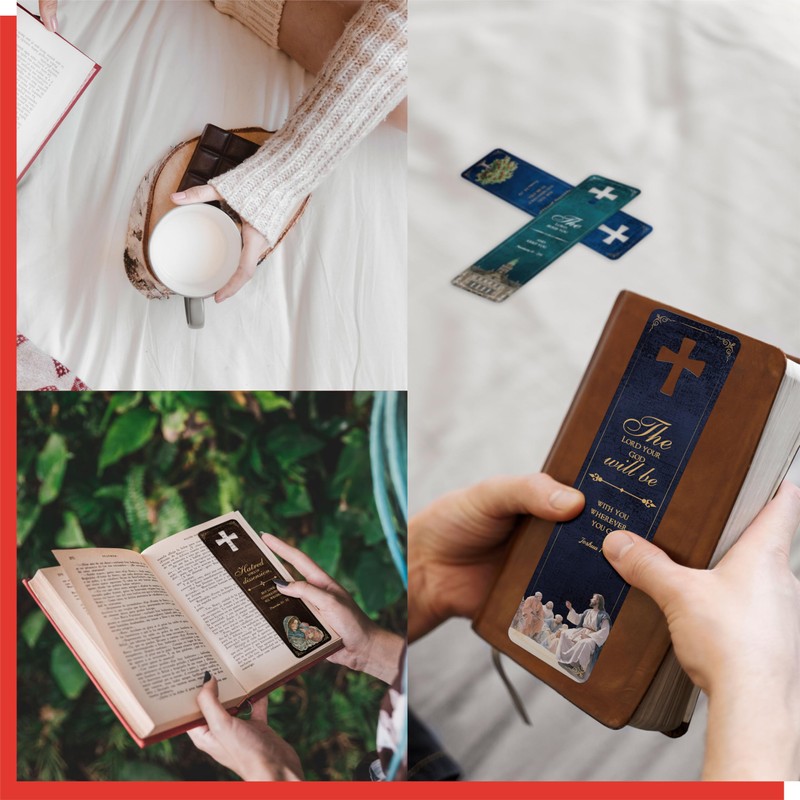 120 PCS Bible Bookmarks, 30 Designs with Hollow Cross Double