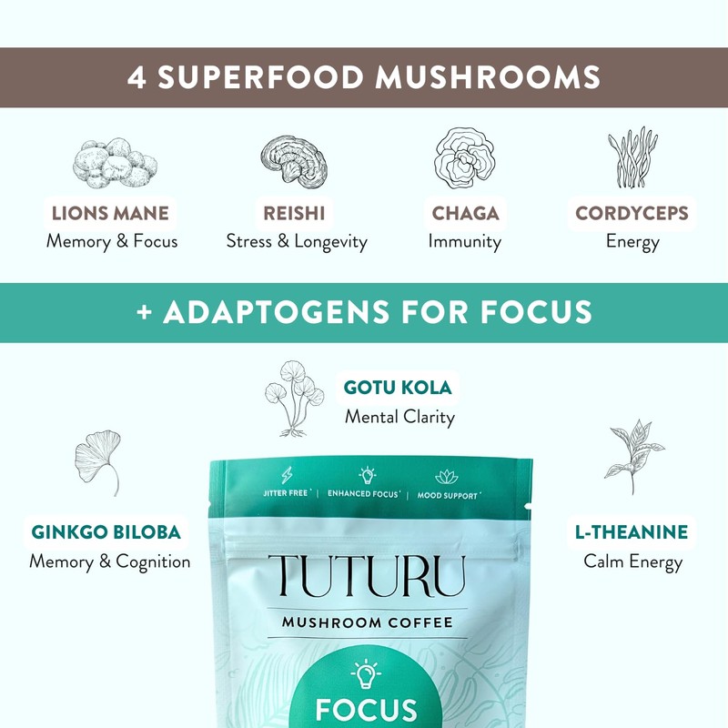 Focus Mushroom Instant Coffee - Adaptogen Coffee with Lion's Mane,