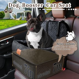 Dog Car Seat-Booster Car Seats with 7''Interior Height,Pet Travel Carseat with 2 Safety Leashes,Cars Dog Seat Restraint Small/Medium Dogs up to 35 lbs,Detachable Washable,Easy to Install(H-Black)