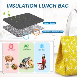 iknoe Insulated Lunch Bag for Women, 9L Sturdy Wide-Open Foldable & Portable Lunch Tote with Interior Pockets, Water-resistant Thermal Lunch Cooler for Adults Picnic Beach (Yellow)