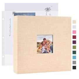 Mublalbum 8x8 Inch DIY Scrapbook Photo Album with 20 Plastic Sleeves 40 Pages Linen Cover 3 Ring Folder Binder for Wedding Baby Family and DIY Projects (Beige)