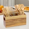 Aramanara Large Wooden Utensil Holder, Rustic Kitchen Cutlery Holder, Wooden