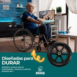 SEVEN MINE Par de Llantas Delanteras 8x1 Pulgadas (Refacción) W8G | Silla de Ruedas (Negro)