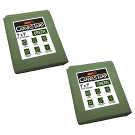 Mytee Products 2 Pack 7' x 9' Green 12oz Canvas Tarp with Grommets - Water Resistant - Heavy Duty Canvas Tarps - Multipurpose Tarpaulin Cover for Canopy Tent, Roof, Camping, Semi Trucks & Cargo
