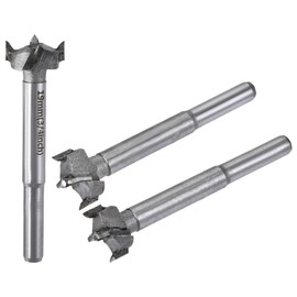 sourcing map Forstner Wood Boring Drill Bits 17mm 18mm 19mm Dia. Hole Saw Carbide Alloy Steel Tip Round Shank Cutting for Hinge Plywood Wood Tool 3in1 Set