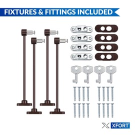XFORT® 4 Pack Brown Lockable Window Restrictor with Key, 20cm Cable Length Restricts Windows to 100mm Opening to Prevent Injury Or Burglary, Durable Window Lock for Child Safety and Protection.