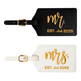 Mr and Mrs Est Luggage Tag, Embroidered Mr Mrs Luggage Tag with Est Date, Honeymoon Suitcase Accessories, Wedding Gift for Couples, Bridal Shower Present (Est Jul 2025)