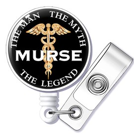 GEYGIE Murse The Men The Myth The Legend Badge Reel Retractable with Alligator Clip, Funny ID Badge Holder Gift for Men Veterinarian Doctors Nurses Social Worker Office Worker Boss Colleague