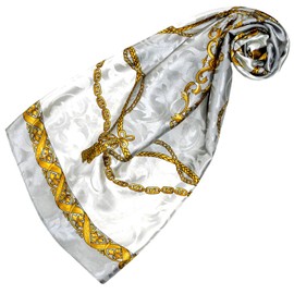 Lorenzo Cana - Luxury Silk Scarf Damask 100% Silk Woven Printed 88 cm x 88 cm Opulent Baroque Pattern Scarf Grey White Gold 89179, gray