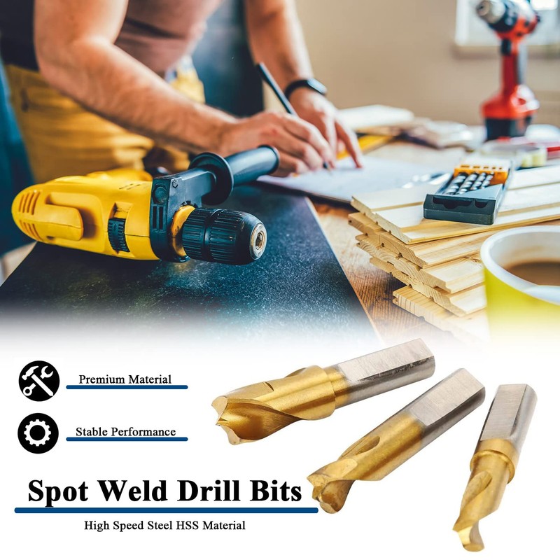Mesee 3 Pieces Titanium Coated HSS CO Spot Weld Drill
