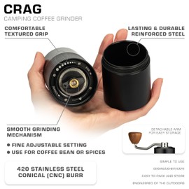 COLETTI Crag Manual Coffee Grinder — Hand Coffee Grinder — CNC Burr Precision Hand Grind, Heavy Duty for Travel, Camping, Hiking & Adventure – Includes Brush [Black Coat]