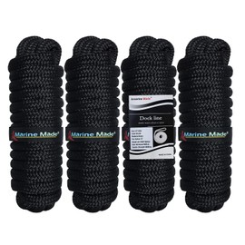 Amarine Made 1/2" x 25' Dock Lines, 4 Pack Boat Dock Lines for Boat, Double Braided Boat Lines with Loop Docking, Black Dock Line with 12" Eyelet