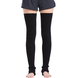 Nanxson Women's Knit Leg Warmer Winter Long Leg Warmers Over Knee High Footless Socks Warm for Yoga Pole Dance (Large, Black)