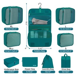 BAGAIL Juego de 10 cubos de embalaje de varios tamaños, organizador de embalaje para accesorios de viaje, equipaje, veliz, color verde azulado