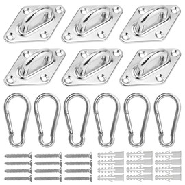 SAIJIAN Pack of 12 Eye Plate Stainless Steel M5 Eye Plate and Carabiner Stainless Steel 304 Cover Plate Eye Plate with Eyelets Holder for Hanging Items Mounting Hooks with Screws