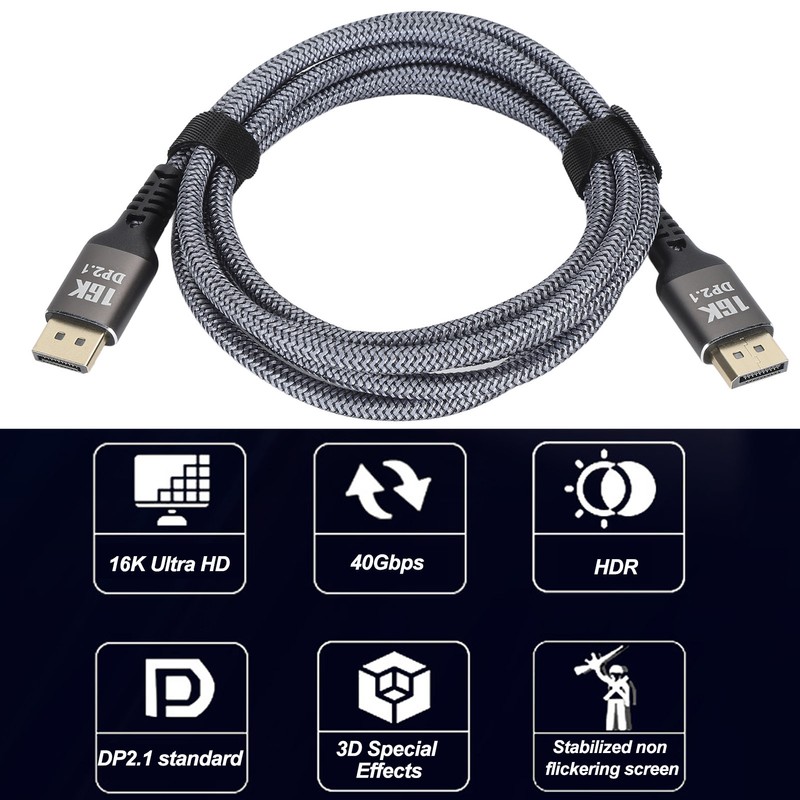 DisplayPort 2.1 Cable 16K 30Hz 40Gbps 3D Dynamic HDR Male