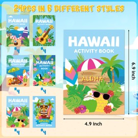 BWkoss Summer Activity Books for Kids-24Pcs Summer Hawaii Mini Games Coloring Book Set Bulk Mazes Word Search Word Scramble Games Booklets for Summer Carnival Party Favor Goodie Bag Filler Supplies