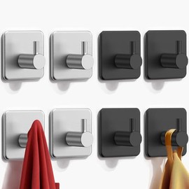 8 Piezas Acero Inox 304 Ganchos Pared Porta Toallas Baño, Sin Taladro Adhesivos Impermeables para Colgar Toallas de Baño, Soporte Fuerte en Superficies Lisas, Ideal para Organización de Ducha y Cocina