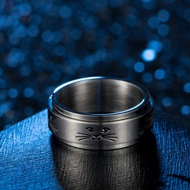 IFUAQZ Men's Women's Stainless Steel Spinner Ring 8MM Animal Cute Kitty Cat Band Stress Relief Silver Size 7