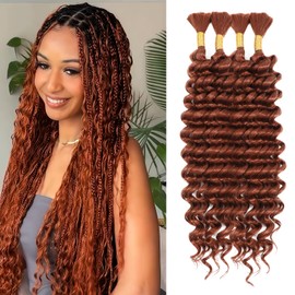 Human Braiding Hair Mix Synthetic Boho Hair for Braiding, 16 Inch 200g Boho Braids 4 Bundles Wet and Wavy Curly Deep Wave Bulk Bohemian Extensions for Black Women (350#, 16 Inch)