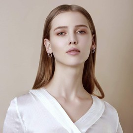 Hoop Earrings, 925 Sterling Silver, with Cubic Zirconia, Sleeper Hoop Earrings, Huggie Hoop Earrings for Women, Diameter: 18 mm, Silver