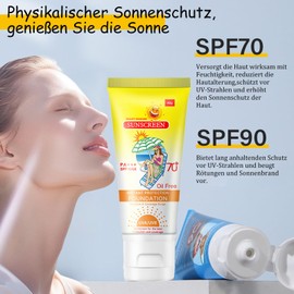 Soleneva 2 Stück Sonnencreme Gesicht Set SPF 90 und Lsf 70, Wasserfester Sonnenschutz für Damen, Feuchtigkeitsspendende Sunscreen gegen UVA- und UVB-Strahlen, Schutz und Langanhaltender UV für Gesicht