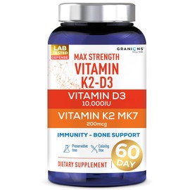 Granions Max Strength Vitamin D3 K2 Supplement - 250mcg (10,000 IU) D3 + 200mcg Vitamin K2 (MK-7) - Vitamins for Bone Health, Immune Support Supplements VIT K2D3-2 Month, 60 Tablets