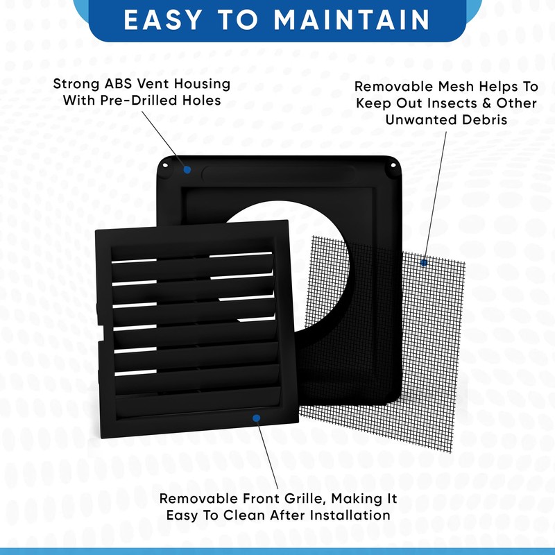 100mm (4 Inch) Square Vent Cover - Black 155mm x