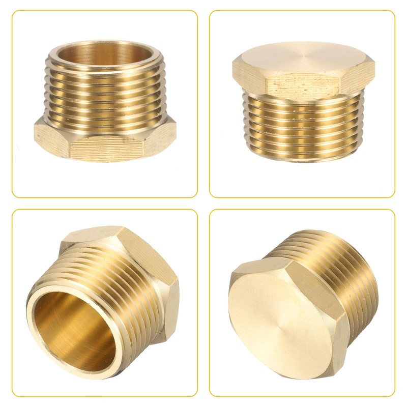 sourcing map 2Pcs Brass Hex Head Plug Compression Cap Fitting