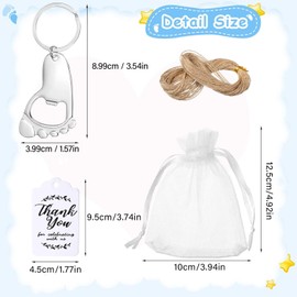 24 Sets Footprint Keychain Bottle Opener Baby Shower Favors, Footprint Bottle Opener with Organza Bags Thank Tags Rope for Party