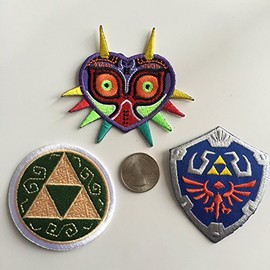 Triple Legend of Zelda Zelda Embroidered Patch Pack - Complete Triforce, Majora's Mask, Master Hylian Shield