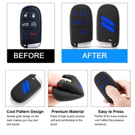 REMOCH for Dodge Key Fob Cover with Keychain for Dodge Charger Challenger Durango Journey Replacement Remote Control 3 4 5 Buttons Key Fob Shell (Blue, 1 PC)