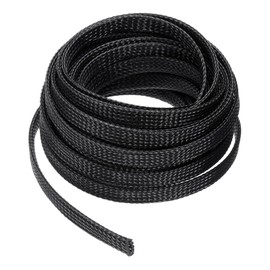 sourcing map 25 Ft - 3/8 Inch Expandable Braided Cable Sleeve, PET Cable Management Wire Sleeving Cord Protector, Wire Wrap Loom Tube for TV Computer Audio, Office Home Devices, Black
