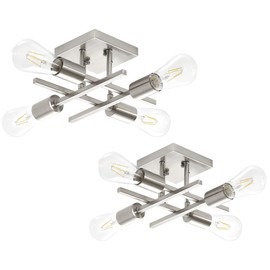 Eietonte Industrial 4-Light Semi Flush Mount Ceiling Light Fixture, Modern Brushed Nickel Chandelier Lighting, Farmhouse E26 Base Sputnik Ceiling Lamp for Kitchen Bedroom Living Room Entryway, 2 Pack