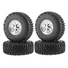 KEEDA 1.55 Inch RC Tyres and Metal Beadlock Wheels for 1/10 RC Crawler Car D90 Pajero TF2 Tamiya CC01 CC02 LC70 LC80 Parts (95 mm, Silver)