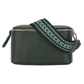 SH Leder echt Leder Damen stylisch Hüfttasche Brusttasche für Alltag Reise Festival Bauchtasche elegant Crossbody mit Verstellbarer welchsellbar Stoff Schultergurt 22x13cm Helena G494 (Dunkelgrün, M)