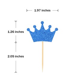 Decoraciones para cupcakes de corona, 48 unidades, con purpurina, color azul, para baby shower, fiesta de cumpleaños, suministros de decoración