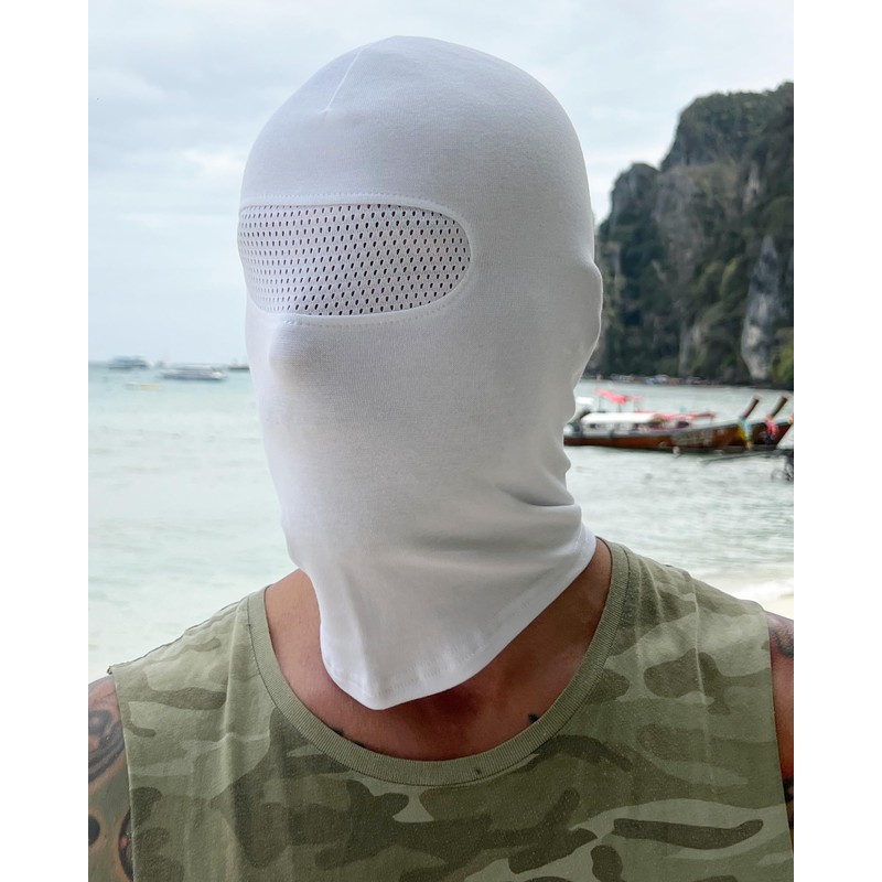 Balaclava in White with Mesh in Front of Eyes for