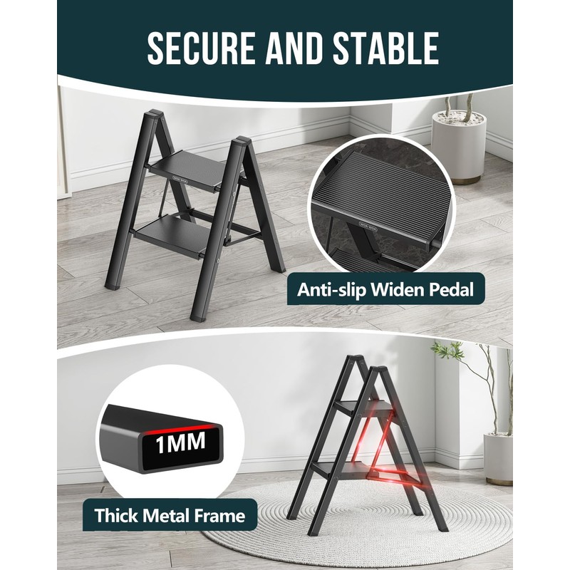 WOA WOA Step Ladder, Folding Step Stool with Widening Pedals,