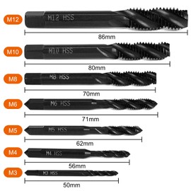 7-Piece Tap Set, HSS 6542 Nitride Metric Spiral Groove Drill Machine Tap Tap Set M3 M4 M5 M6 M8 M10 M12 for Metal Wood Drill
