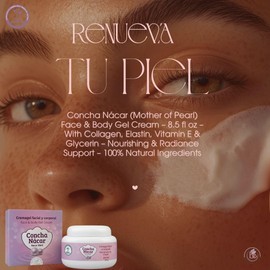 HIGH SUPREME Concha Nácar (Mother of Pearl) Face & Body Gel Cream – 8.5 fl oz – With Collagen, Elastin, Vitamin E & Glycerin – Nourishing & Radiance Support – 100% Natural Ingredients