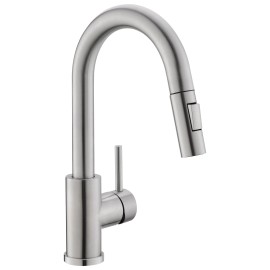 Modern Classic Style Single Handle Pull Kitchen Faucet Stainless Steel Brushed Nickel Single Hole Hot Cold Water Sprayer CeramicColor: NICKEL, Surface Finishing: Stainless Steel
